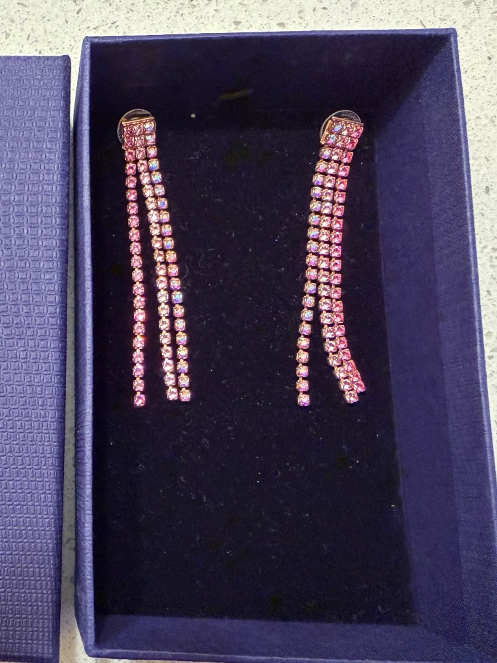 Swarovski long dangle earrings with multi-pink stones - gorgeous! - Picture 7 of 8